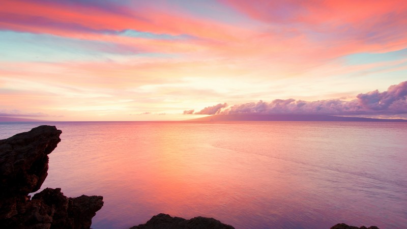 море, 4k, HD, океан, вода, скалы, небо, облака, рассвет, закат, волшебный (horizontal)