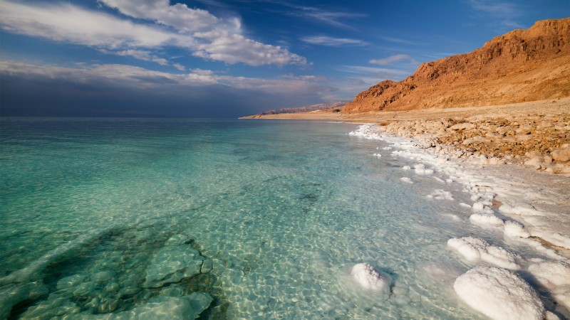 мертвое море, 5k, 4k, израиль, палестина, иордаия, море, небо, облака, прозрачное, соль, облака (horizontal)