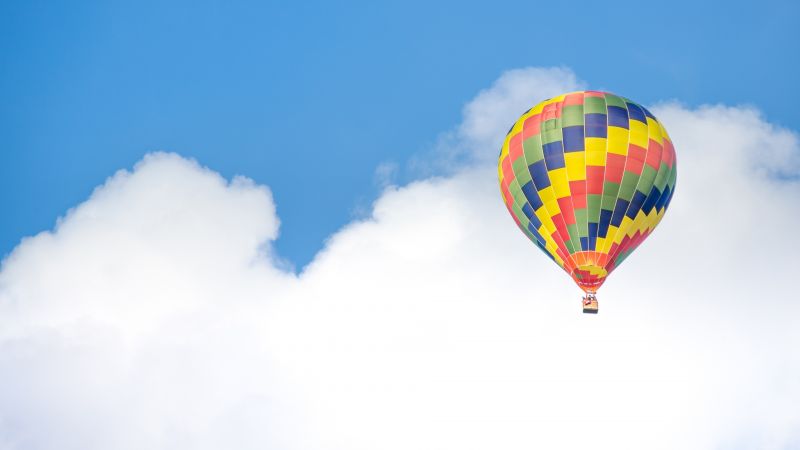Вощдушный шар, 5k, 4k, голубое, небо, воздух, облака (horizontal)