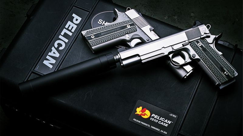 Dan Wesson M1911, пистолет, глушитель (horizontal)