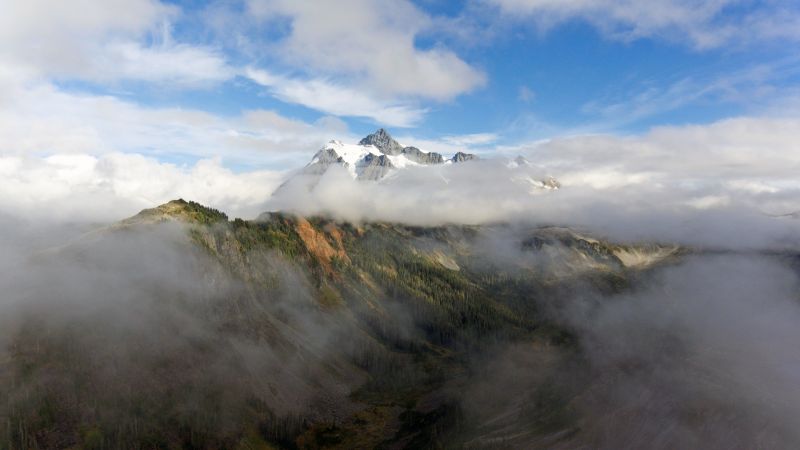 горы, 5k, 4k, лес, облака (horizontal)