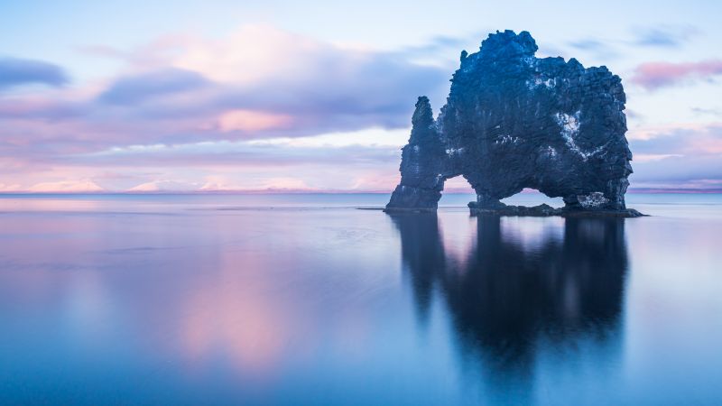 море, океан, скала, небо, Хвитсеркюр, Исландия, 4k, 5k (horizontal)
