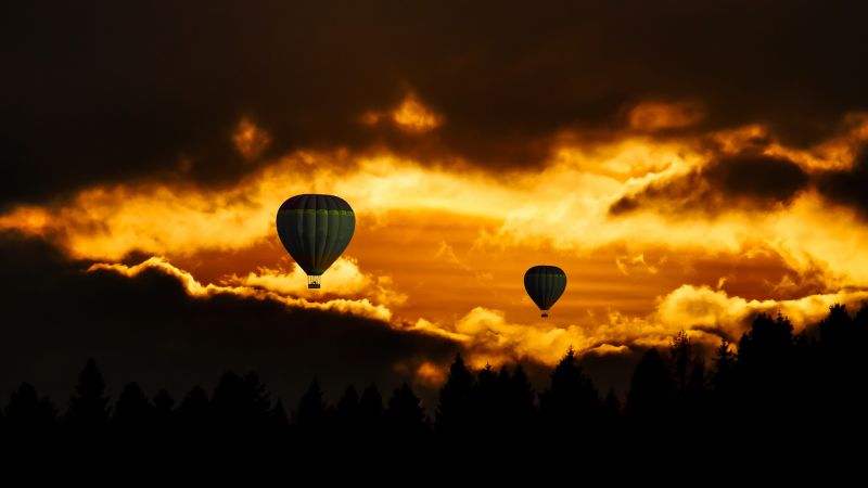 облака, воздушный шар, закат (horizontal)
