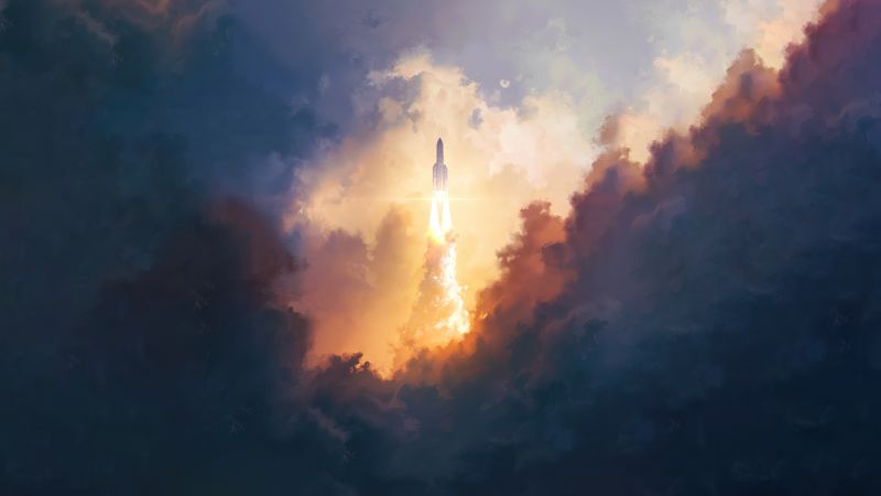 облака, космический корабль (horizontal)