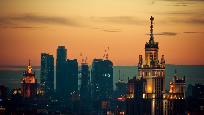 Москва, центр, высотки, закат, путешествие, облака (horizontal)