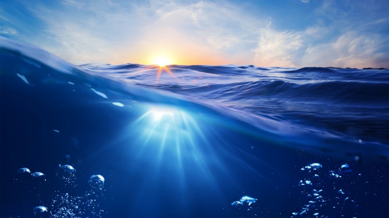 океан, 5k, 4k, 8k, море, вода, подводная, под водой, подводный, облака, солнце, синий, лучи (horizontal)