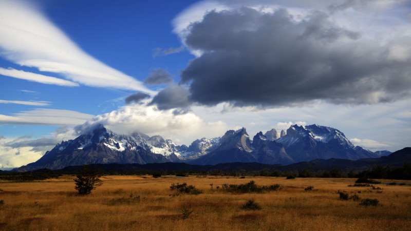 Торрес-дель-Пайне, 5k, 4k, 8k, Торрес дель Пайне, Чили, Национальный Парк, гора, небо, облака (horizontal)