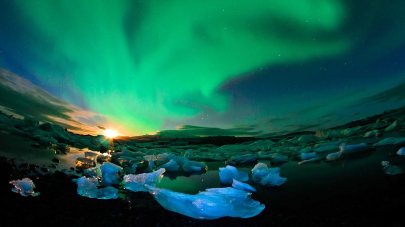 Исландия, 4k, HD, северное сияние, небо, лед (horizontal)