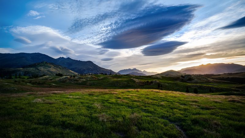 Новая Зеландия, HD, 4k, Горы, луга, облака, небо (horizontal)