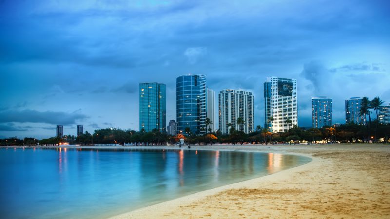 Майами, 5k, 4k, океан, берег, пляж, пальмы (horizontal)