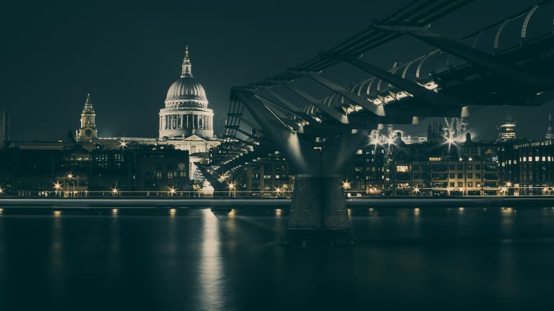 Великобритания, мост, ночь, река (horizontal)