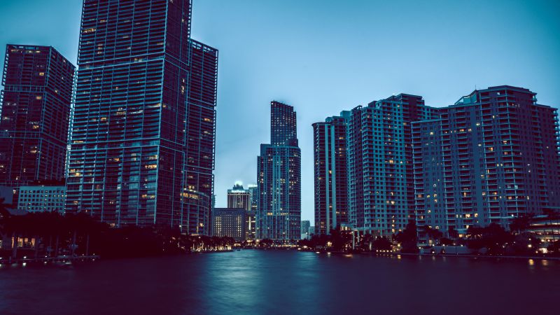 Майами, небоскребы, ночь, городские, туризм, путешествия (horizontal)