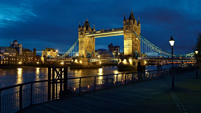 Лондон, мост, Великобритания, ночь, река, путешествия, туризм (horizontal)