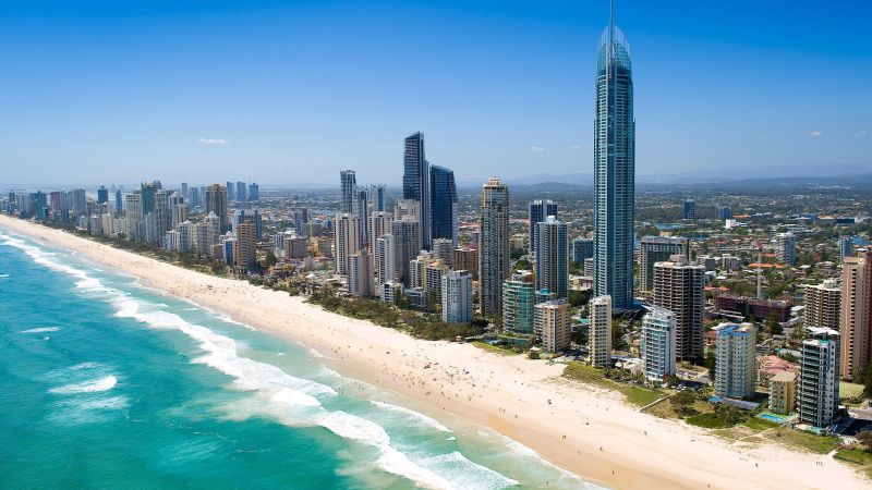 Квинсленд, 5k, 4k, Австралия, тихий океан, берег, Лучшие пляжи мира, небоскребы (horizontal)