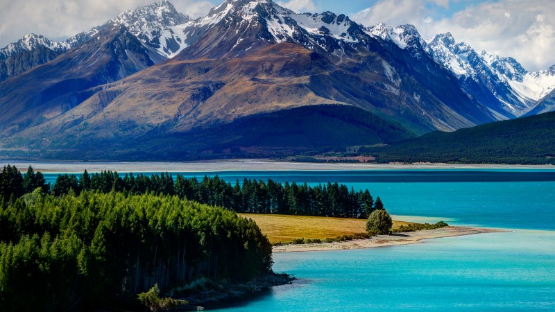 Озеро Текапо, 5k, 4k, остров Южный, Новая Зеландия, путешествии, отдых, бронирование, небо, горы, облака, отпуск (horizontal)