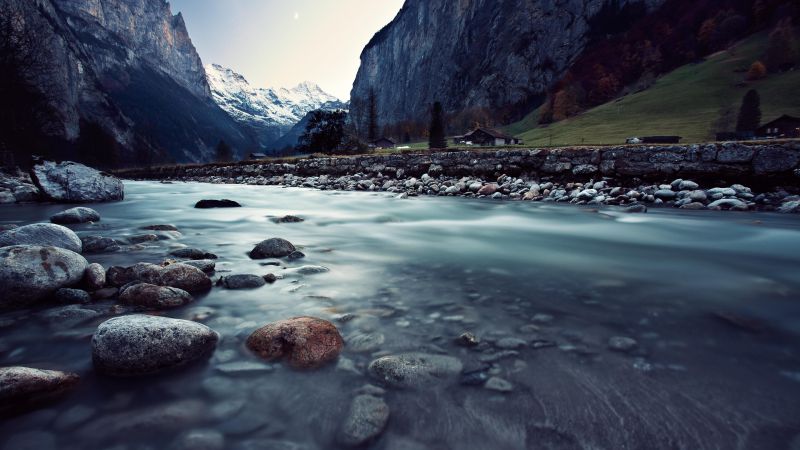 Швейцария, 4k, HD, река, горы, скалы (horizontal)
