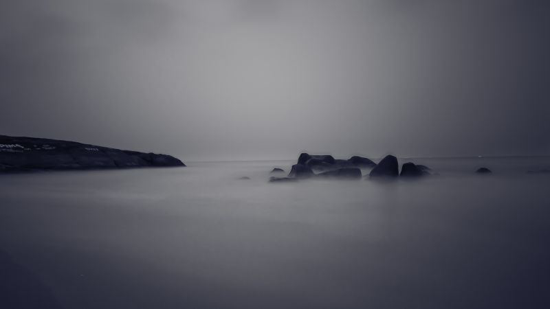 море, 4k, HD, река, туман, скалы (horizontal)