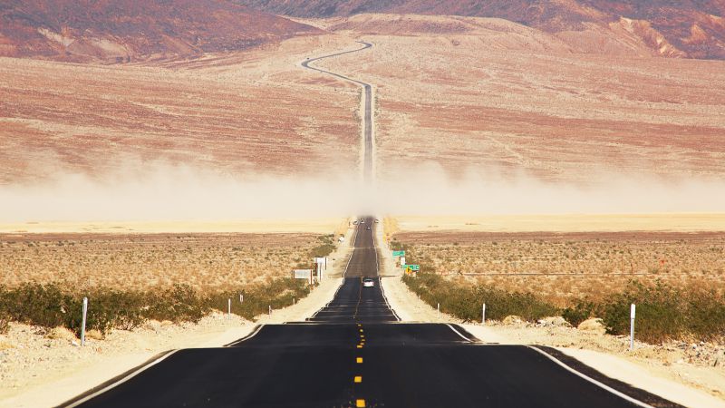 Калифорнийская пустыня, 4k, 5k, 8k, дорога, США, закат (horizontal)