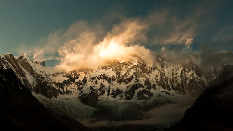 Аннапурна, 5k, 4k, Гималаи, Непал, облака, горы, закат (horizontal)