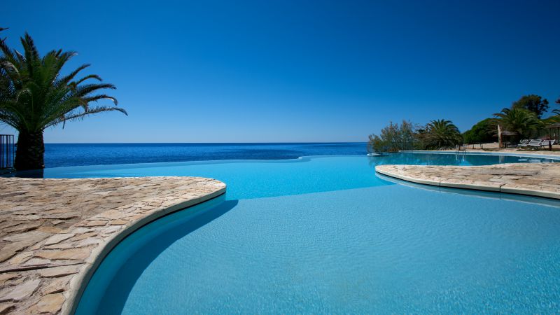 Отель Коста деи Фиори, 5k, 4k, Сардиния, Италия, панорамный бассейн, бассейн, путешествия, туризм (horizontal)