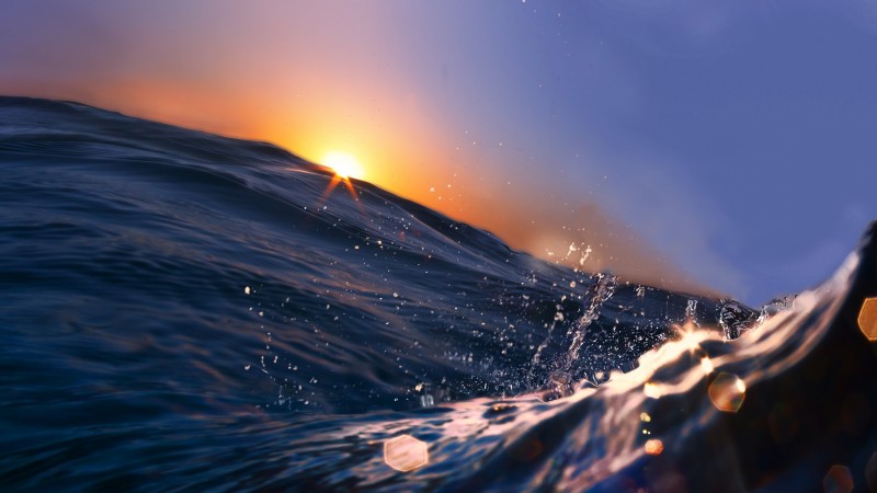 море, 5k, 4k, 8k, океан, вода, рассвет, закат, солнце, лучи, синий (horizontal)