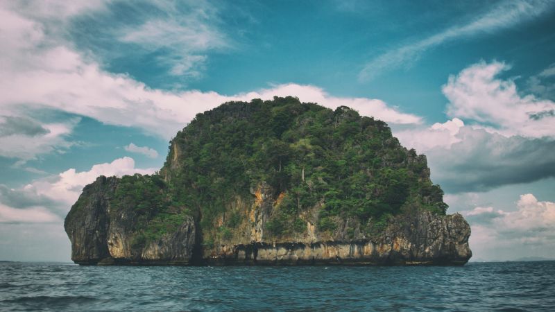 остров Черепаха, 5k, 4k, Краби, Таиланд, Андаманское море, облака (horizontal)