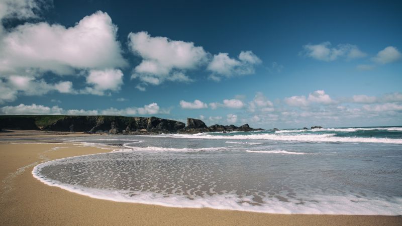 Порткотан Бэй, 5k, 4k, Корнуолл, Англия, пляж, море, берег (horizontal)