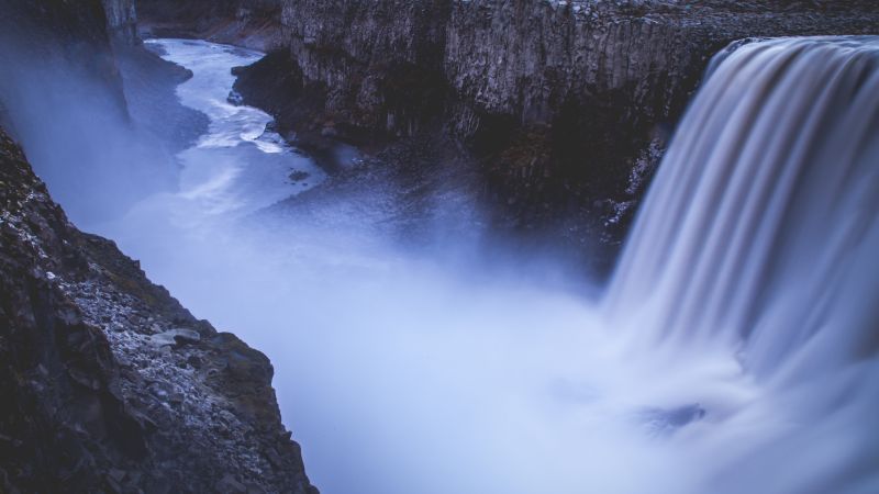 Деттифосс, 5k, 4k, Исландия, водопад, скалы (horizontal)