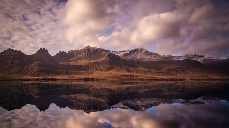 Исландия, 4k, 5k, горы, река, облака (horizontal)