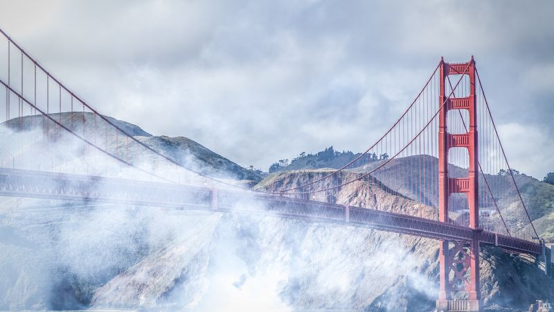 Сан - Франциско, 4k, 5k, Золотые Ворота, США, туман, мост (horizontal)