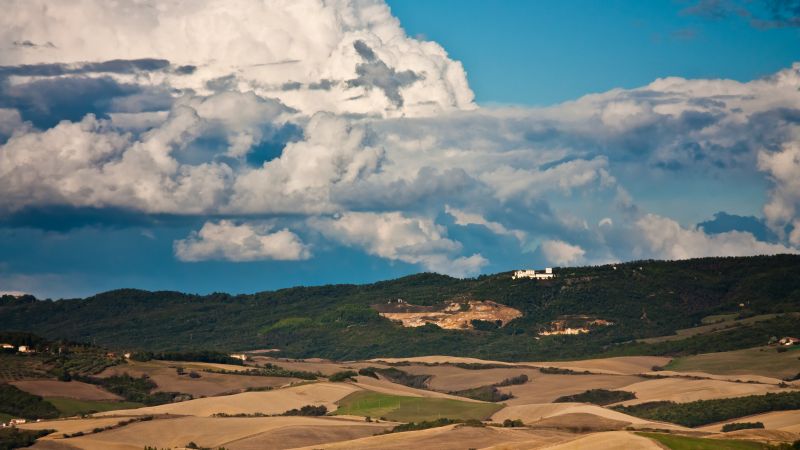 Тоскана, 4k, 5k, Италия, луга, облака, небо (horizontal)