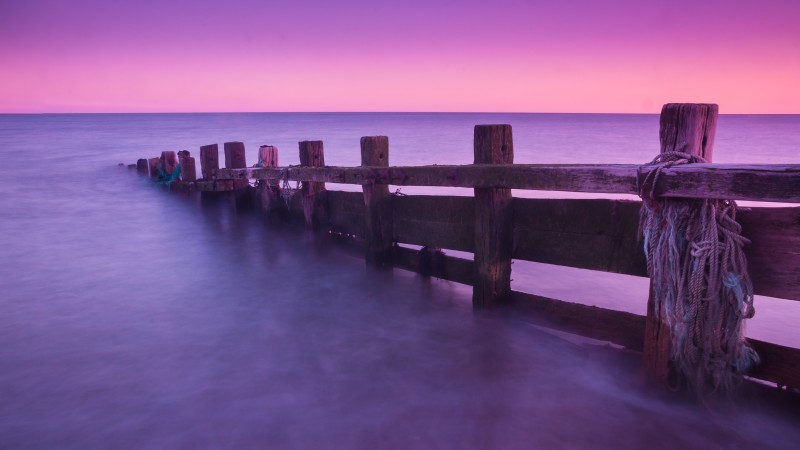 пристань, 4k, HD, причал, заброшенный, англия, пурпурный, розовый, закат, рассвет, море, океан, вода, чистое небо, небо (horizontal)