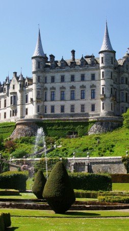 шотландия, замок, фонтан, сад, небо, зеленый, зелень, путешествие (vertical)