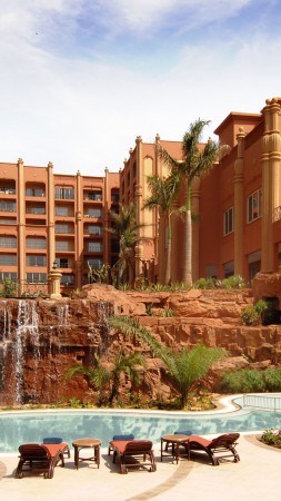 уганда, отель, курорт, вода, бассейн, лежак, водопад, оранжевый, путешествие, бронирование (vertical)