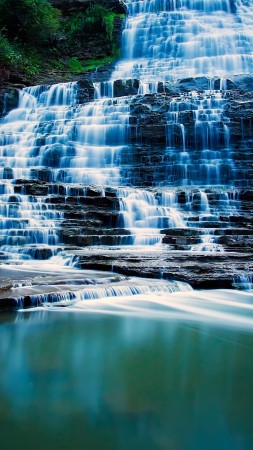 водопад, 4k, HD, озеро, вода, камни, природа, синий, голубой (vertical)