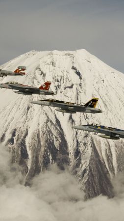 Истребители, гора, фудзи, бомбардировщик, армия Сша, ВВС США (vertical)