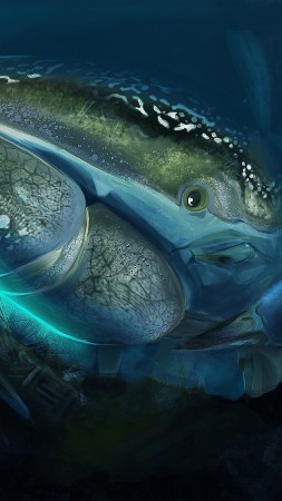 краб, рак, подводный мир, океан, море, вода, арт, рисунок, синий (vertical)