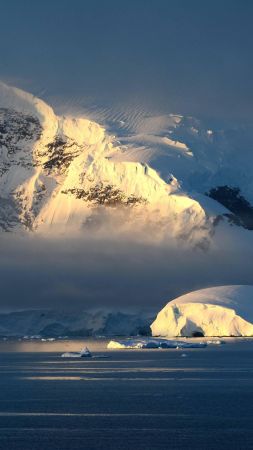 Антарктика, снег, гора, айсберг, 4k (vertical)