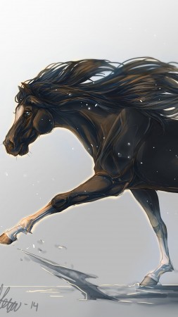лошадь, 5k, 4k, копыта, грива, скачет, черная, белый фон, арт (vertical)