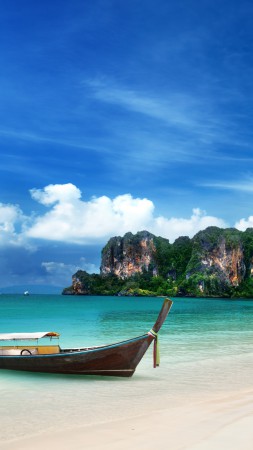 Краби, HD, 4k, пляж, Тайланд, Лучшие пляжи 2017, туризм, путешествие, курорт, небо, лодка, песок (vertical)