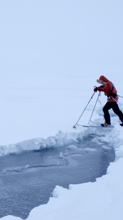 Зима, 4k, HD, лыжник, экстрим (vertical)