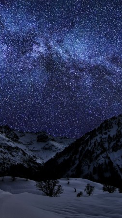 ночное небо, земля, небо, снег, звезды, ночь, море, высота, облако, свет (vertical)