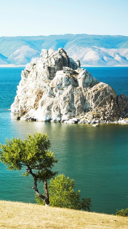 Байкал, 5k, 4k, скалы, озеро, берег (vertical)