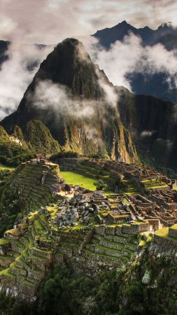 Мачу-Пикчу, 5k, 4k, Перу, горы, облака, холмы (vertical)
