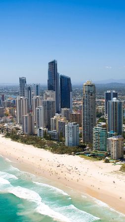 Квинсленд, 5k, 4k, Австралия, тихий океан, берег, Лучшие пляжи мира, небоскребы (vertical)