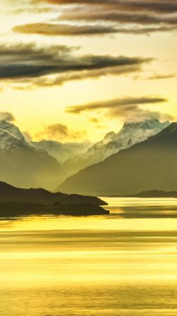Новая Зеландия, 5k, 4k, Горы, озеро, закат (vertical)