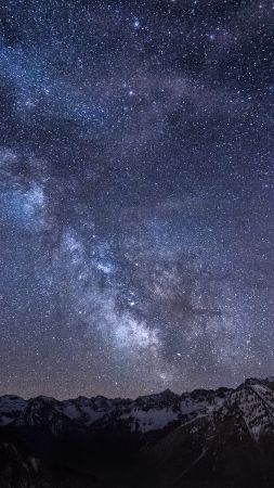 Бад-Хинделанг, 4k, HD, Германия, Звезды, ночь, горы, туманность, Млечный Путь (vertical)
