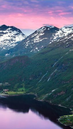 Норвегия, 5k, 4k, фьорд, горы, река, небо (vertical)