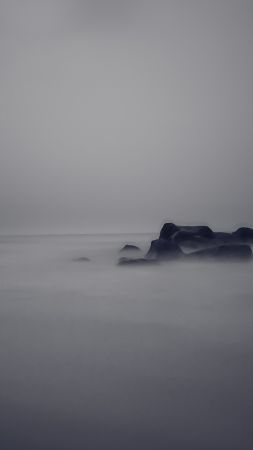море, 4k, HD, река, туман, скалы (vertical)