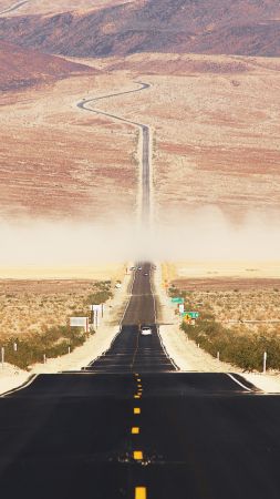 Калифорнийская пустыня, 4k, 5k, 8k, дорога, США, закат (vertical)